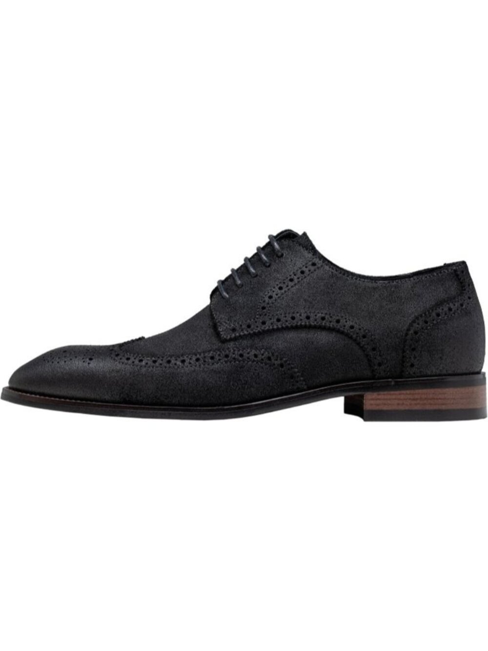 Men's Black Suede Wingtip Lace Up Formal Business Derby Brogue Oxfords Shoes